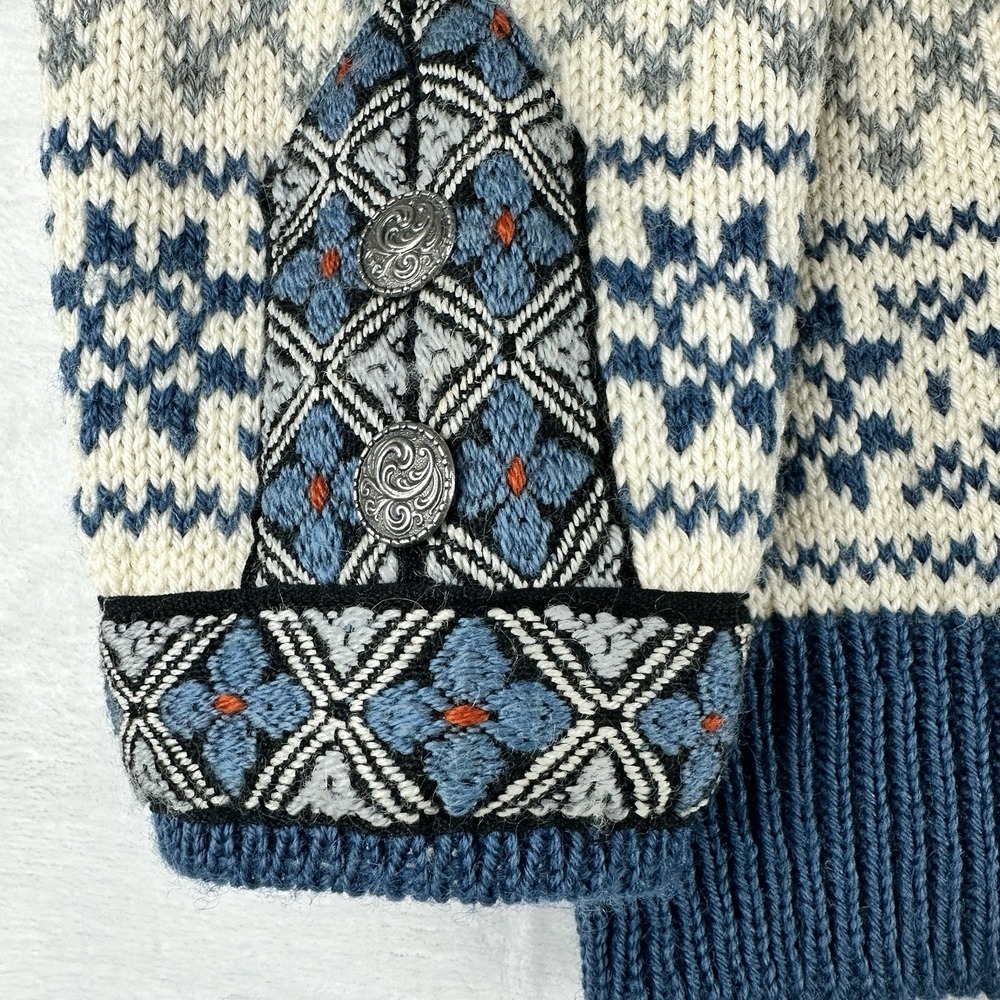 Vintage Dale of Norway Wool Cardigan Womens M Blue Fair Isle Nordic Pewter Clasp - Picture 4 of 8